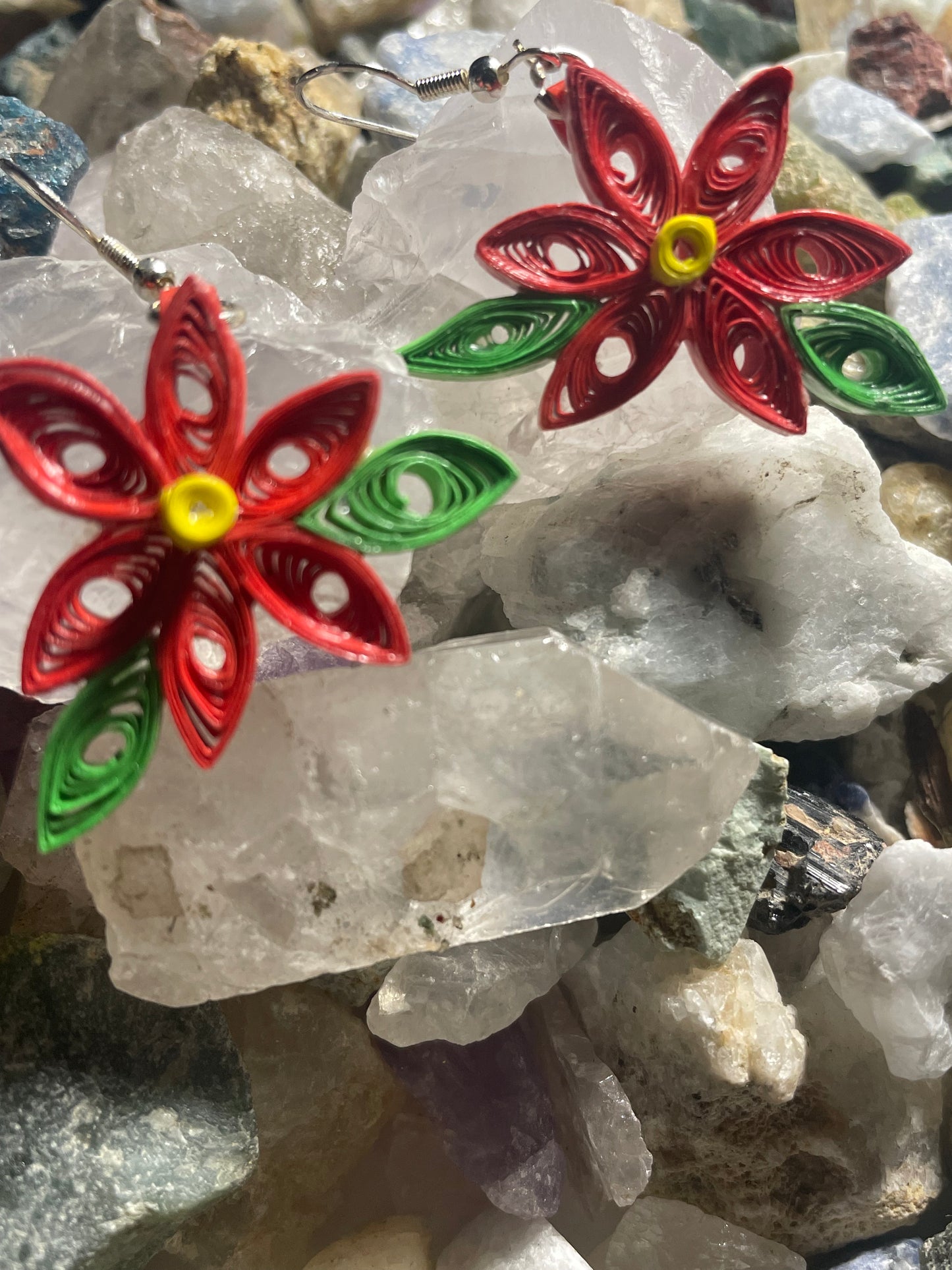 Quilled poinsetta earrings for the holidays