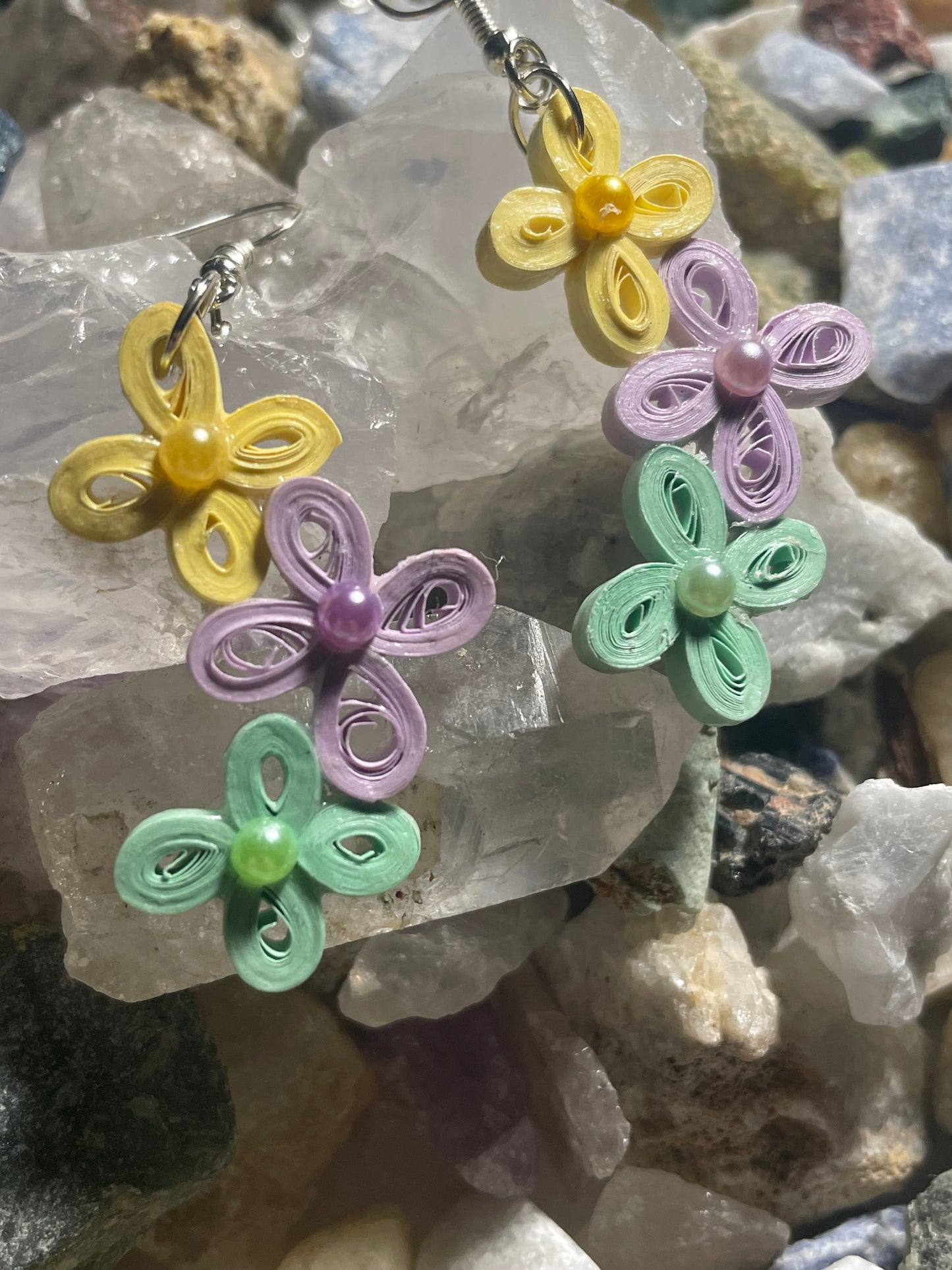 Quiiled Tri Color Flower Earrings