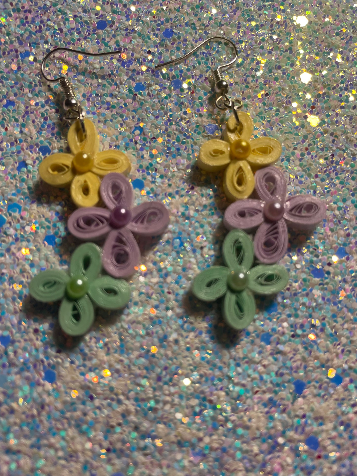 Quiiled Tri Color Flower Earrings