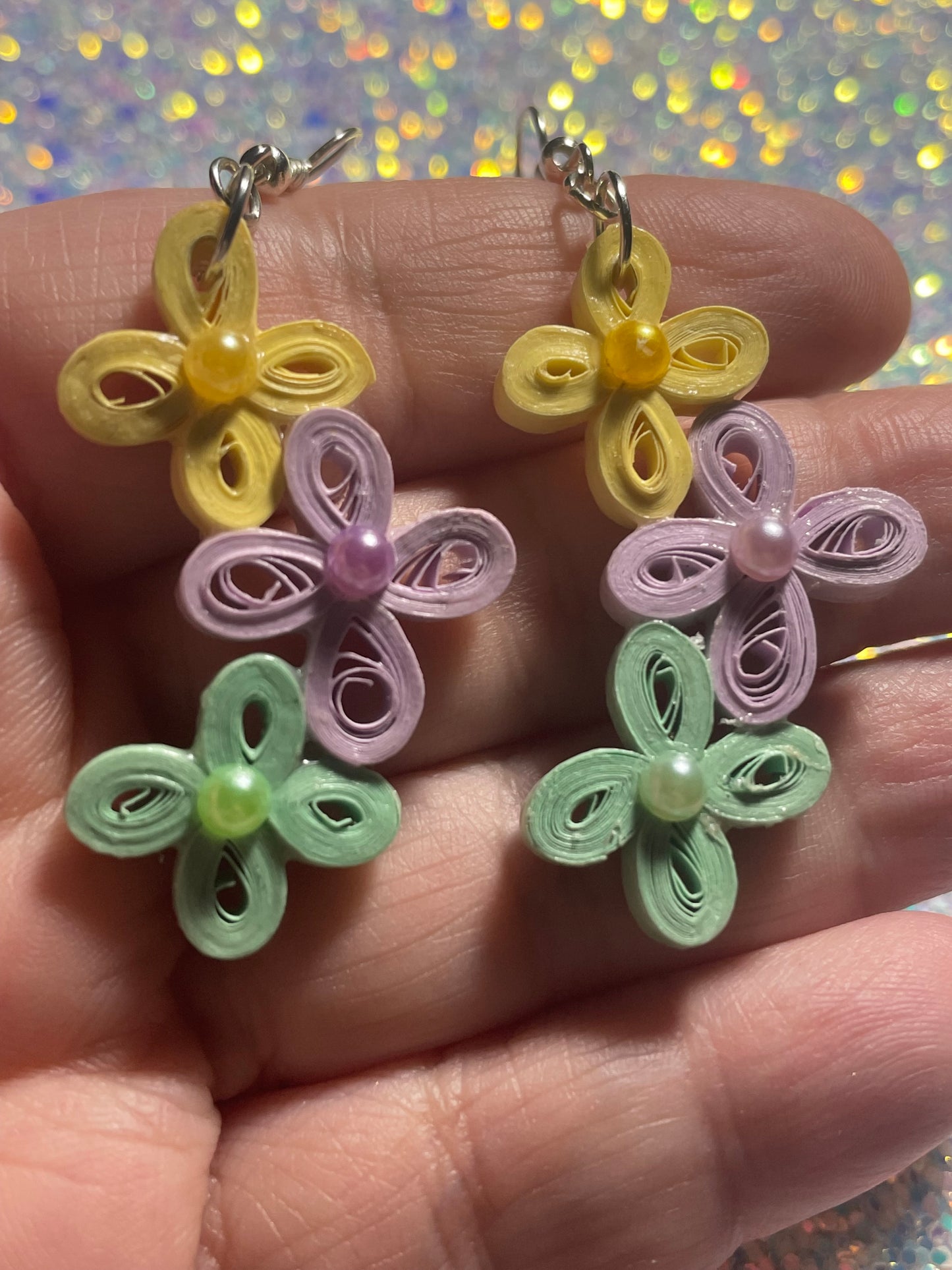 Quiiled Tri Color Flower Earrings