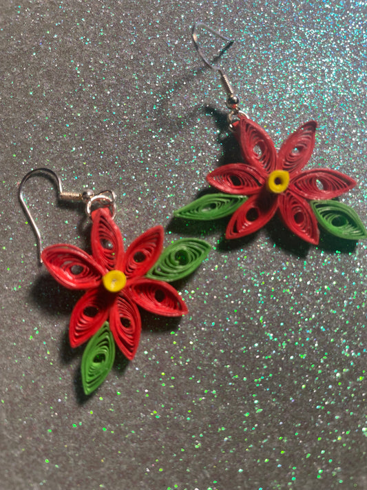 Quilled poinsetta earrings for the holidays