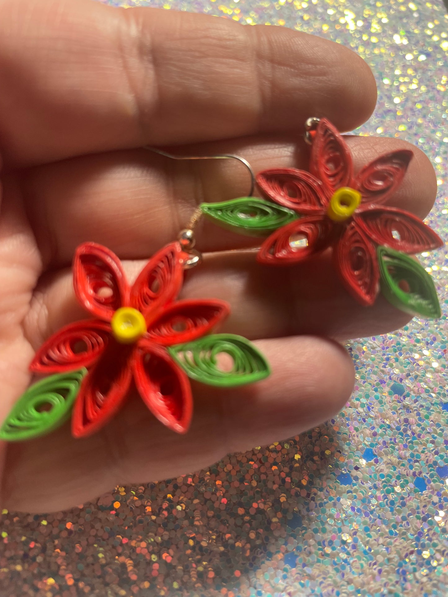 Quilled poinsetta earrings for the holidays