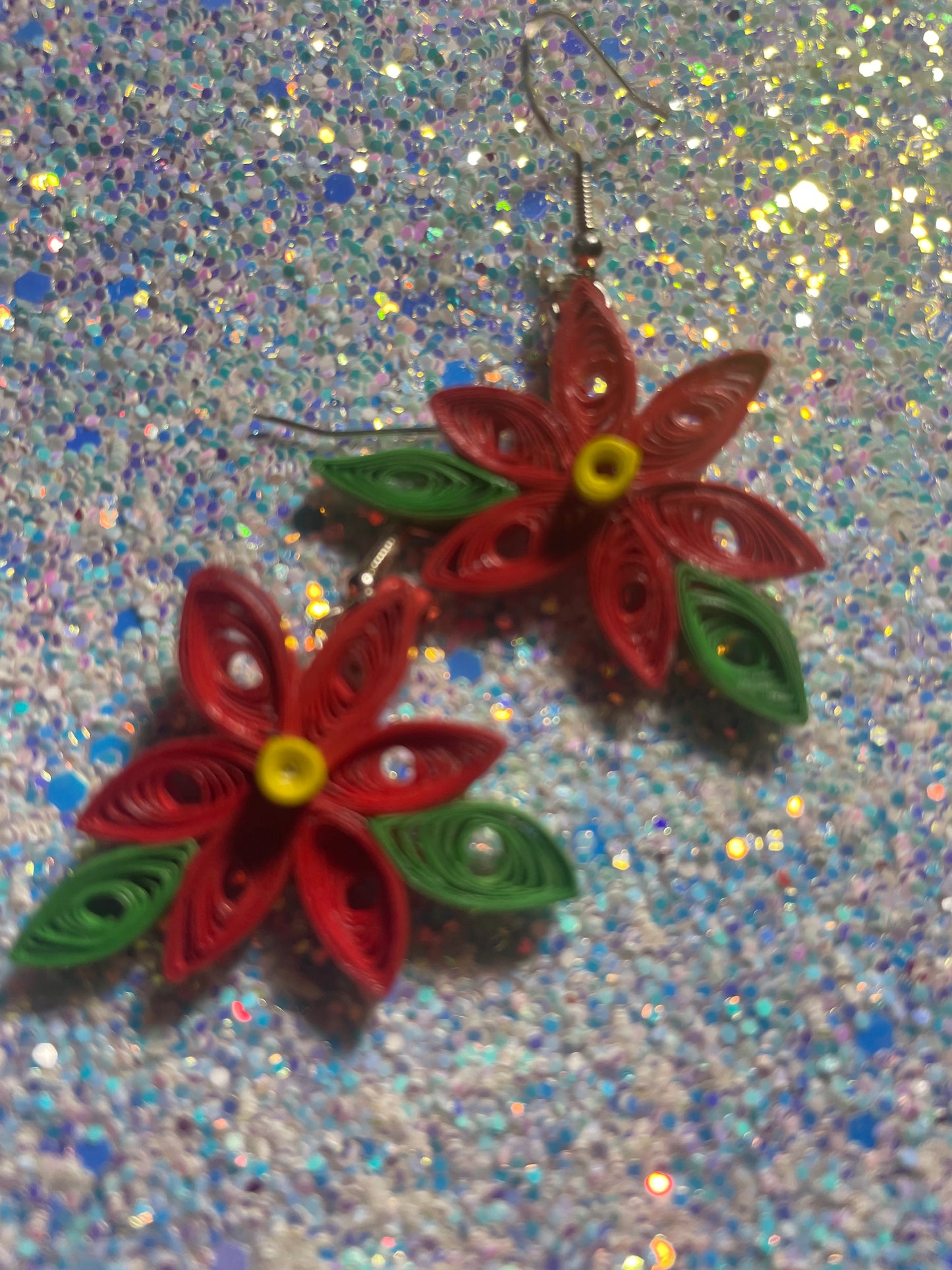 Quilled poinsetta earrings for the holidays